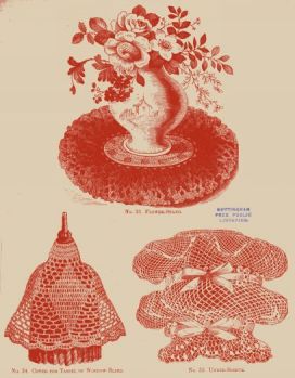 No. 33. FLOWER-STAND,
No. 34. COVER FOR TASSEL OF WINDOW-BLIND,
No. 35. UNDER-SLEEVE.
 