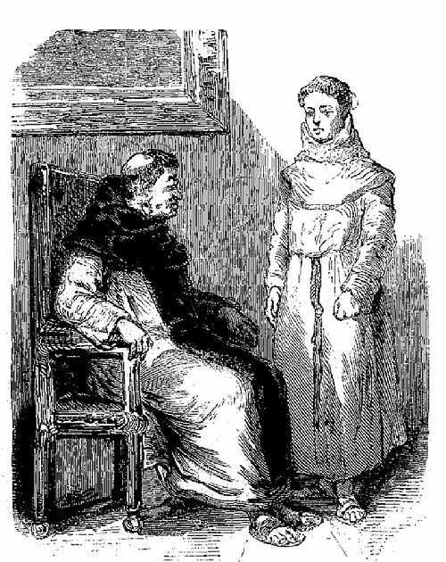 Alors le prieur me toisant de la
t&ecirc;te aux pieds...