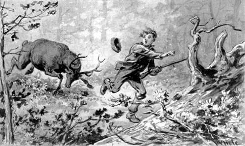 He turned on his heel and ran with might and main for
the fallen tree.