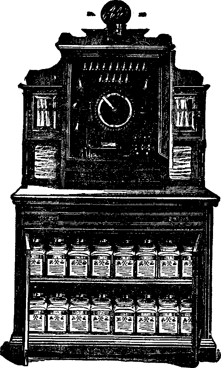 Illustration:
Fig. 4. Our large 40 cell Galvano-Faradic Battery with Switch-board.