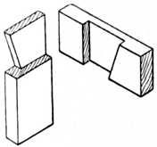 Fig. 35.&mdash;Halved Joint with
    one side Dovetailed.