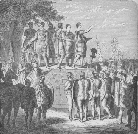 Roomalainen p��llikk� puhuu sotamiehillens�.