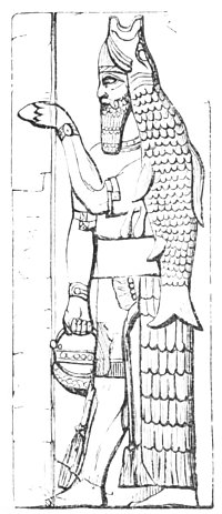 Fig. 9.&mdash;Anou or Dagon. Nimroud. Layard, Discoveries, p.
350.