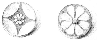 Figs. 121, 122.&mdash;Rosettes in glazed pottery. Louvre.