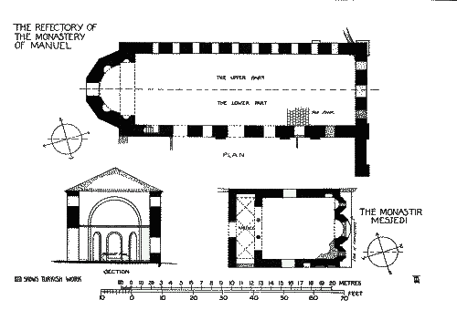 Monastery of Manuel,Plan of the Refectory-Monastir Mesjedi, Plan of the Church&mdash;Cross Section.