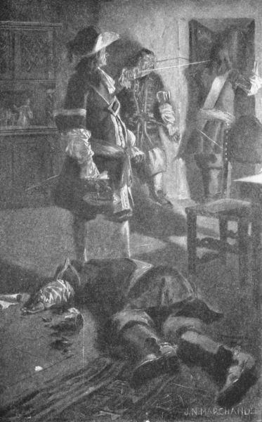 With the point of his own sword pressed against the back of his
neck, he repeated the message which Morgan had given him.