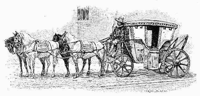 CAROCHE, COVERED WITH LEATHER, STUDDED WITH GOLD-HEADED
NAILS, PERCHERONS; PERIOD, END OF SIXTEENTH CENTURY.