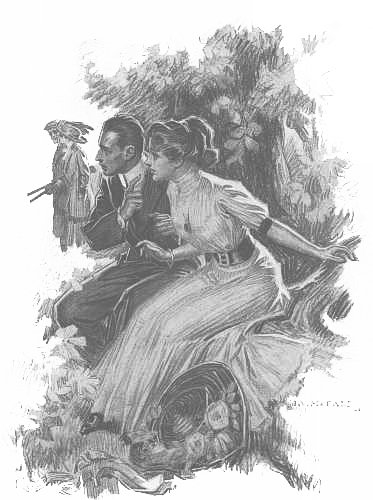 “Sit still,” he whispered. “Don’t say anything. There
is someone coming.”