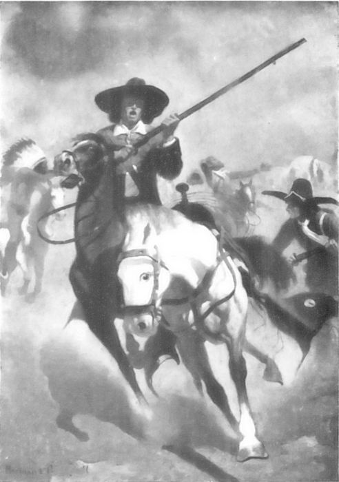 On the August air arose the reports of many rifles and the terrifying whoops of the Indians