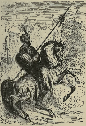 The splendor of
his costume and the brightness of his weapons drew all eyes upon him