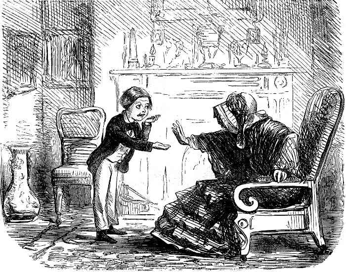 Now, then, Granny, I've eaten the Plums, and if you
don't give me Sixpence, I'll swallow the Stones!