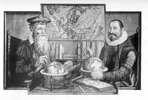 Portraits of
Gerhard Mercator and Jodocus Hondius.