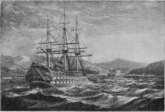 H.M.S. Agamemnon entering Valentia Bay with first
Atlantic Cable.

Frontispiece.