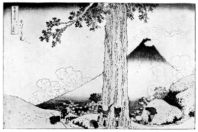 HOKUSAI: FUJI, SEEN FROM THE PASS OF MISHIMA, PROVINCE OF
KAHI.
