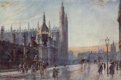 KING’S COLLEGE GATEWAY AND CHAPEL&mdash;TWILIGHT EFFECT

The Gateway and Screen on the left hand, and beyond it the Chapel. In
the distance the Senate House, Caius College, and the Tower of St.
John’s College Chapel.