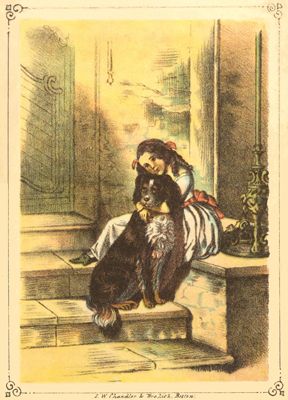 young girl
hugging a black and white dog