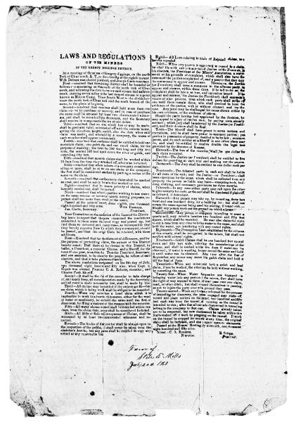 Laws and Regulations of the
Miners of the Gregory Diggings District