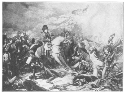 Emperor Napoleon at the Battle of Waterloo watching the
downfall of his wonderful army.

From the painting by David Neal