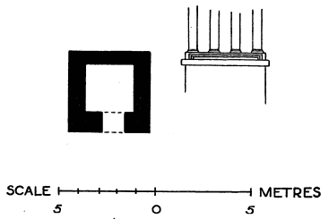 Fig. 20.&mdash;SERRÎN, NORTH TOWER TOMB, PLAN AND ELEVATION
SHOWING MOULDINGS.