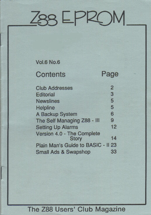 Z88 EPROM, The Z88 Users' Club Magazine Vol.6 No.6